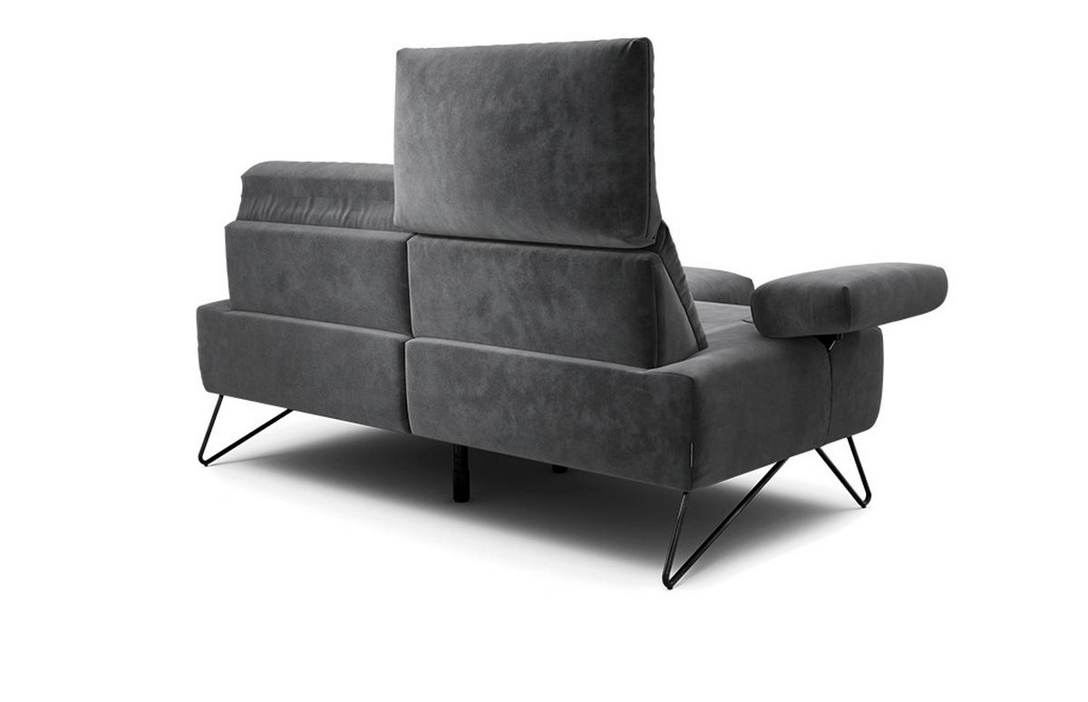 2-SITZER-SOFA Samt Anthrazit  - Anthrazit/Schwarz, Design, Textil/Metall (164-194/85/86-94cm) - SENSOO