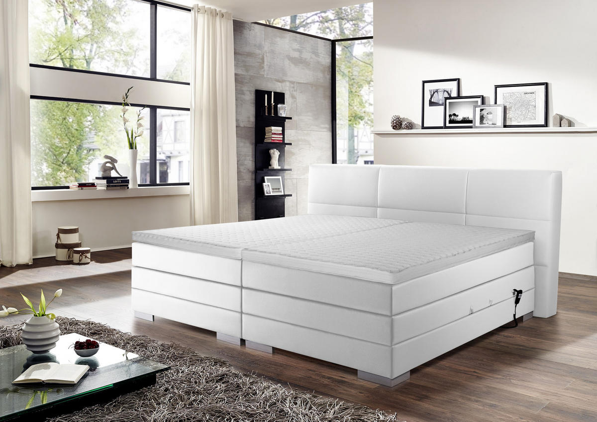 BOXSPRINGBETT 200/200 cm  in Weiß  - Silberfarben/Weiß, MODERN, Holzwerkstoff/Textil (200/200cm) - Livetastic