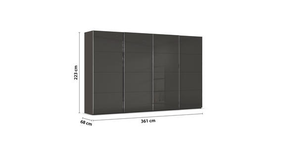 SCHWEBETÜRENSCHRANK 361/223/68 cm 4-türig Graphitfarben, Schwarz  - Chromfarben/Graphitfarben, Design, Glas/Holzwerkstoff (361/223/68cm) - Novel