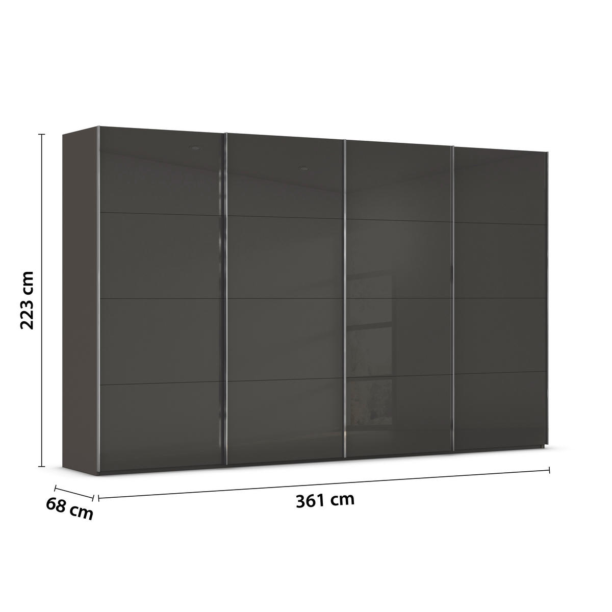 SCHWEBETÜRENSCHRANK  in Graphitfarben, Schwarz  - Chromfarben/Graphitfarben, Design, Glas/Holzwerkstoff (361/223/68cm) - Novel