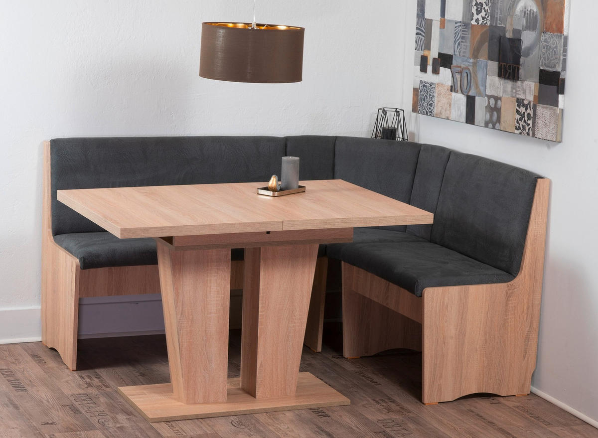 ECKBANKGRUPPE Mikrofaser Sonoma Eiche, Grau  - Grau/Sonoma Eiche, KONVENTIONELL, Holz/Textil (125/89/165cm) - MID.YOU