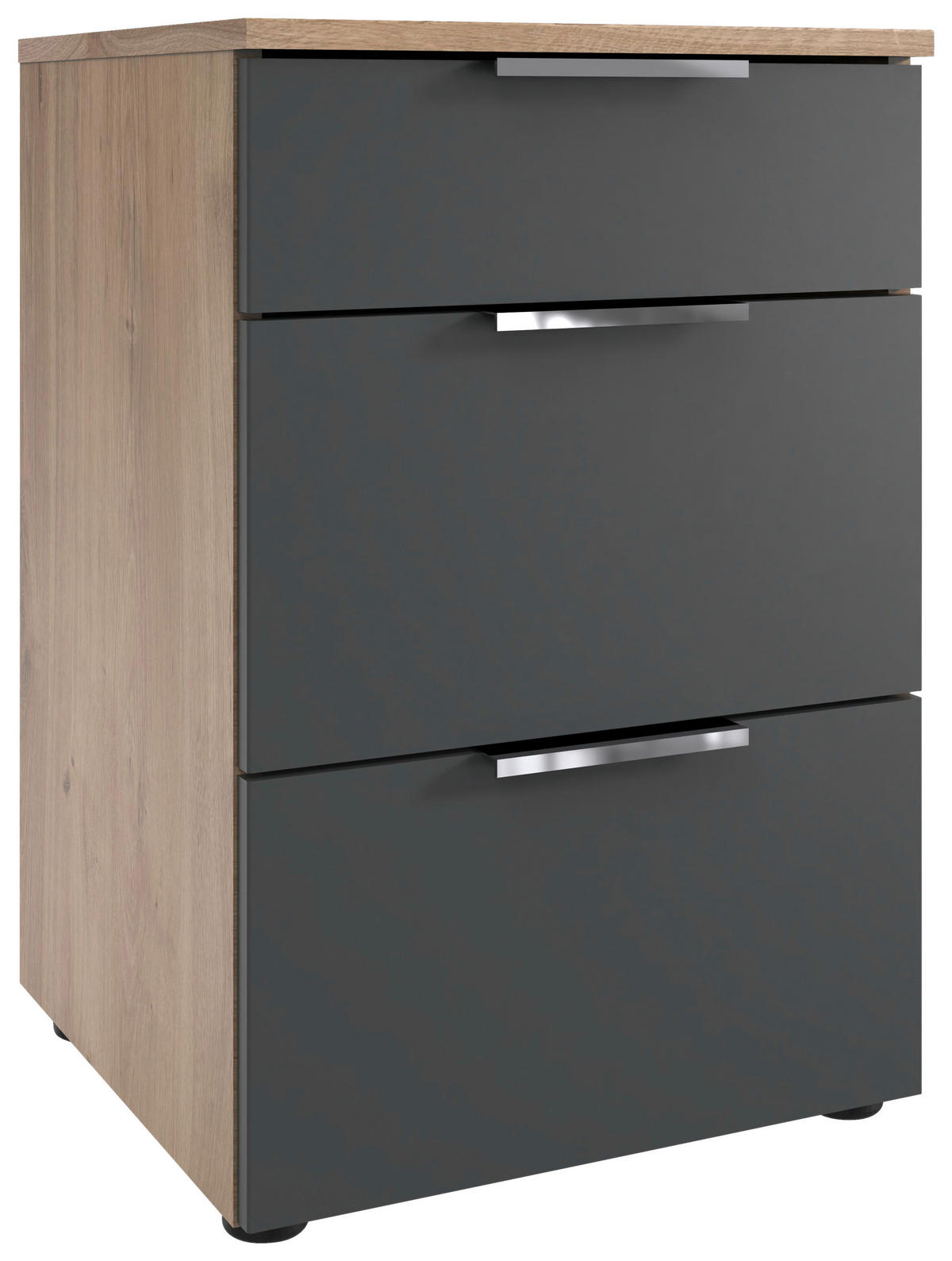 NACHTKÄSTCHEN 41/61/41 cm  in Graphitfarben, Plankeneiche  - Chromfarben/Plankeneiche, Design, Holzwerkstoff/Kunststoff (41/61/41cm) - Hom`in