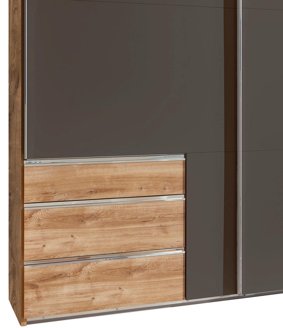 SCHWEBETÜRENSCHRANK in Graphitfarben, Eichefarben  - Chromfarben/Eichefarben, Modern, Holzwerkstoff/Metall (300/216/65cm) - MID.YOU