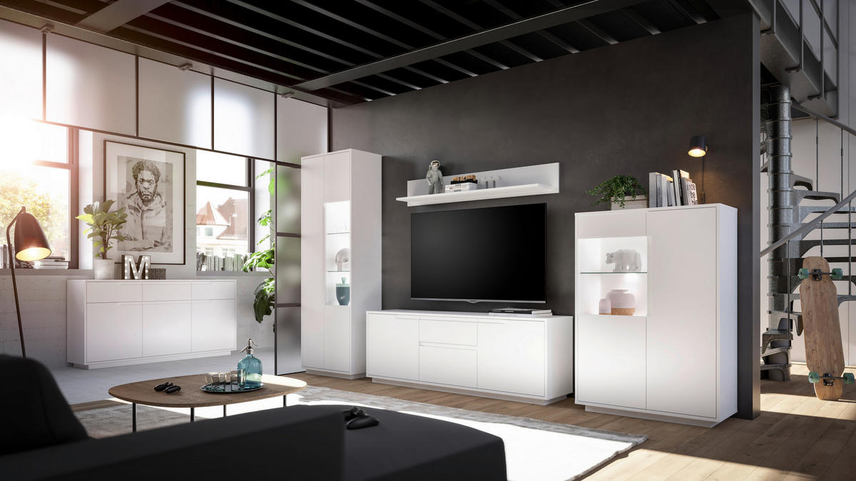 KOMODA POD TELEVIZI, bílá, 169/180/38 cm - bílá, Moderní, kompozitní dřevo (169/180/38cm) - Carryhome