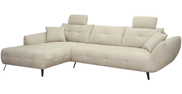 ECKSOFA Taupe Chenille Armlehnenkissen, Rücken echt, Sitztiefenverstellung  - Taupe/Schwarz, KONVENTIONELL, Textil/Metall (215/313cm) - Hom`in