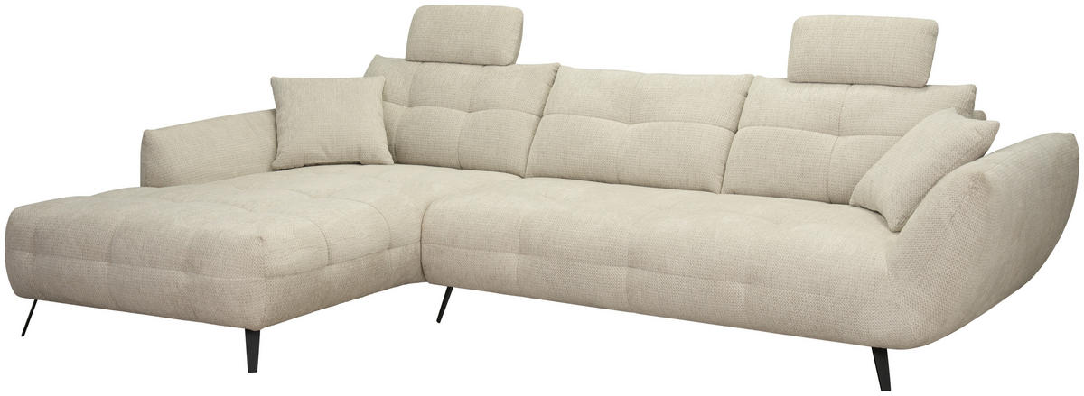 ECKSOFA Taupe Chenille Armlehnenkissen, Rücken echt, Sitztiefenverstellung  - Taupe/Schwarz, KONVENTIONELL, Textil/Metall (215/313cm) - Hom`in