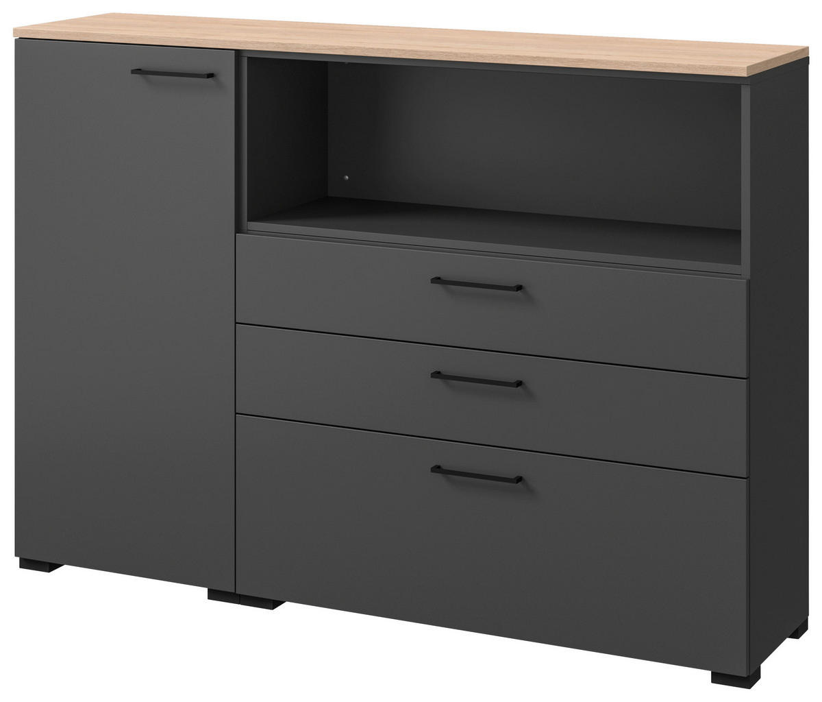 KOMMODE 150/108/41,9 cm Graphitfarben, Eichefarben  - Eichefarben/Anthrazit, Design, Holzwerkstoff/Metall (150/108/41,9cm) - Cantus