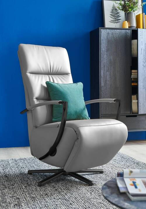 RELAXSESSEL in Leder Hellgrau  - Hellgrau/Schwarz, Design, Leder/Metall (64/112/80cm) - Cantus