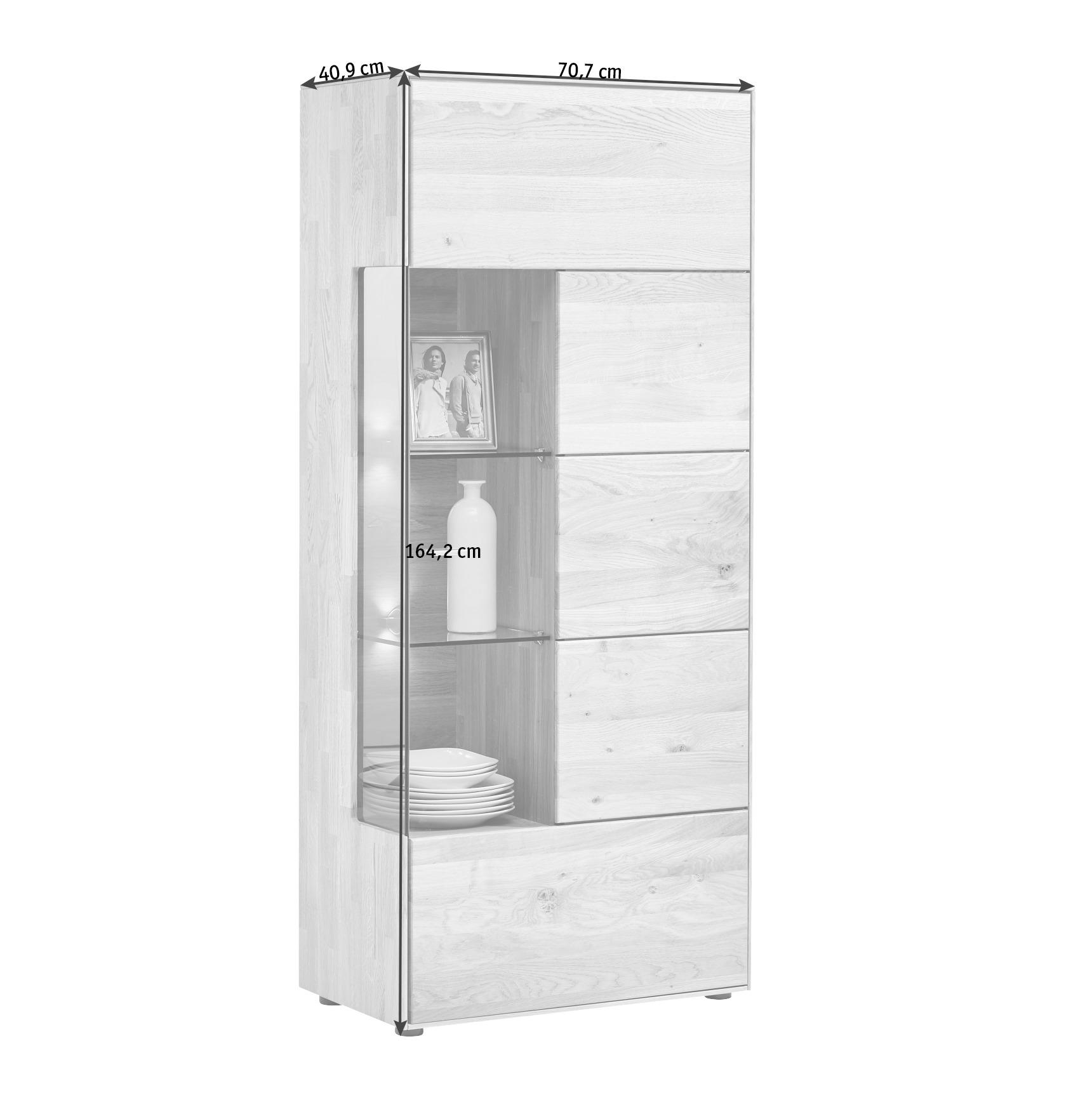 VITRINE in massiv Wildeiche Eichefarben  - Edelstahlfarben/Eichefarben, KONVENTIONELL, Glas/Holz (70,7/164,2/40,9cm) - Valnatura