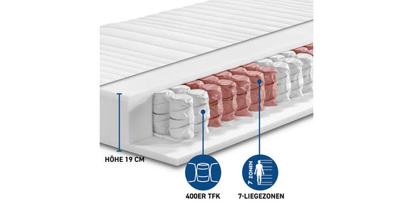 TASCHENFEDERKERNMATRATZE 80/200 cm Höhe ca. 19 cm  - Weiß, KONVENTIONELL, Textil (80/200cm) - Xora