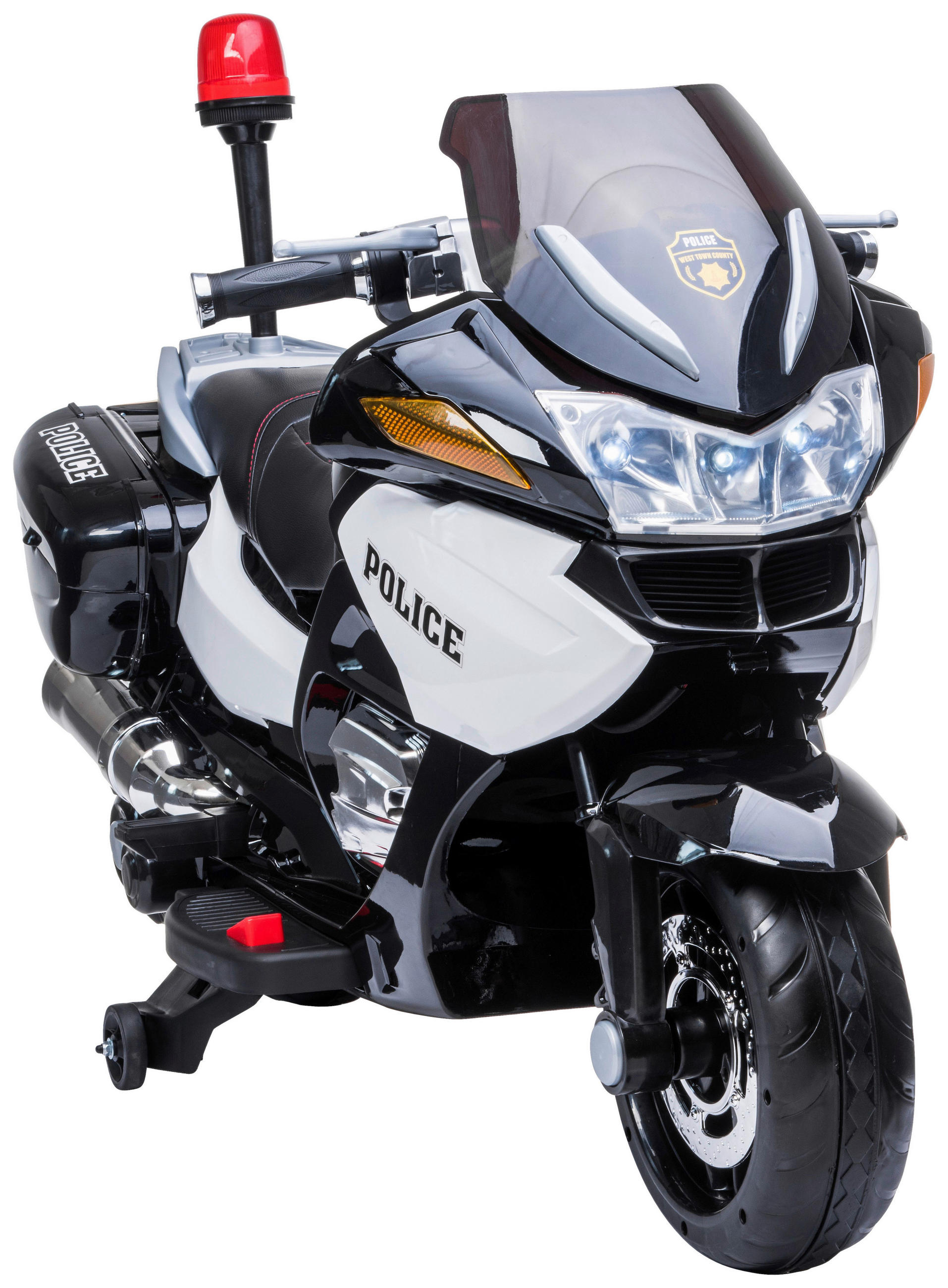 KINDER-MOTORRAD POLIZEI - Schwarz/Weiß, KONVENTIONELL, Kunststoff (125/60/65cm) - Atrigo