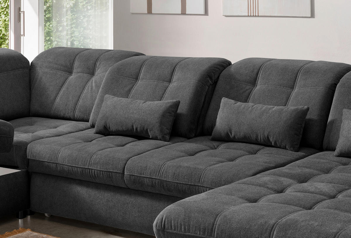 WOHNLANDSCHAFT Anthrazit Chenille  - Anthrazit/Schwarz, MODERN, Textil/Metall (252/387/184cm) - Livetastic