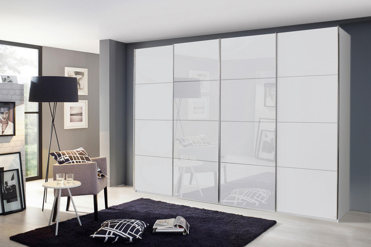 SCHWEBETÜRENSCHRANK 316/235/68 cm 4-türig Weiß  - Chromfarben/Weiß, KONVENTIONELL, Glas/Holzwerkstoff (316/235/68cm) - Novel