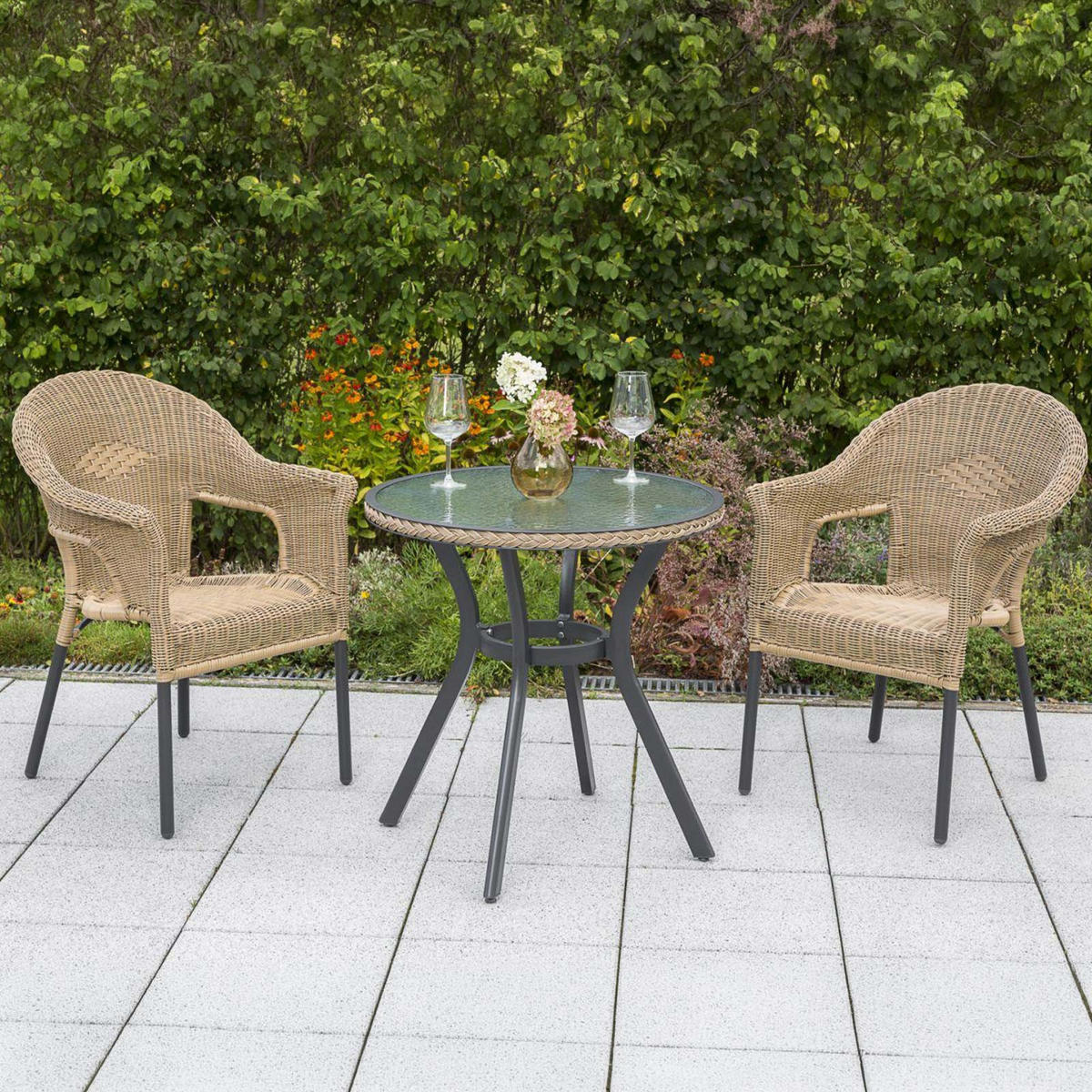 BALKONSET   - Graphitfarben/Naturfarben, ROMANTIK / LANDHAUS, Kunststoff/Metall - Gardenson