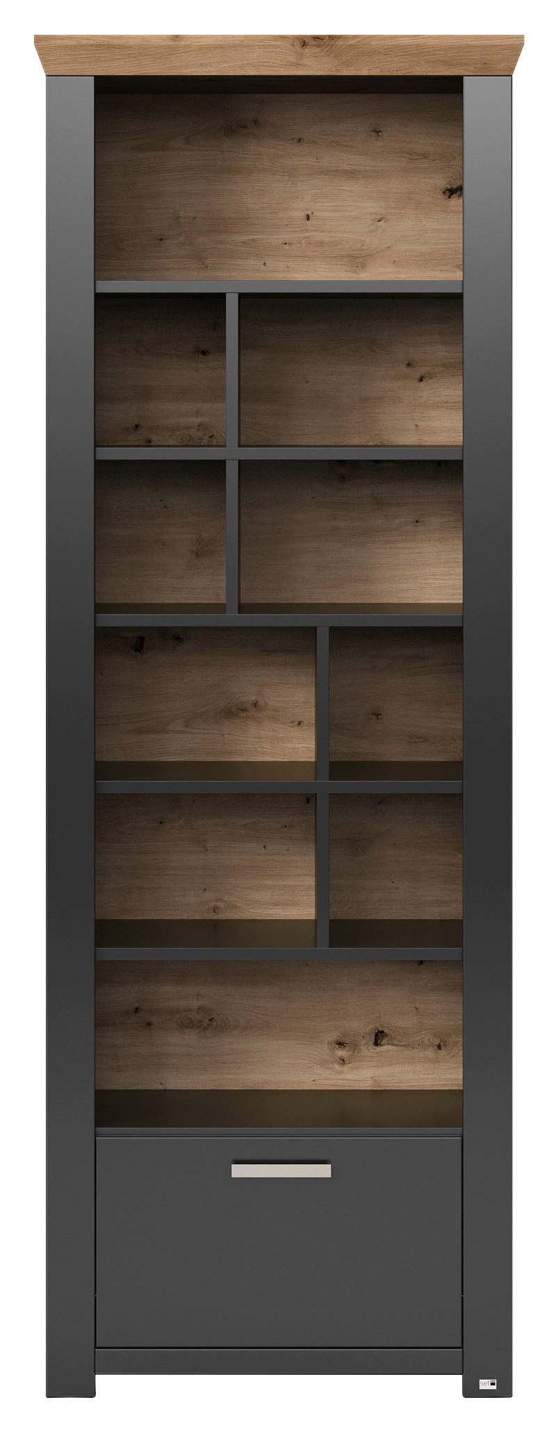 Thumbnail - SetOne by Musterring Regal, Graphit, Eiche Artisan, Metall, 1 Schublade(n) Schubladen, 74.5x206.6x42.2 cm, Typenauswahl,...