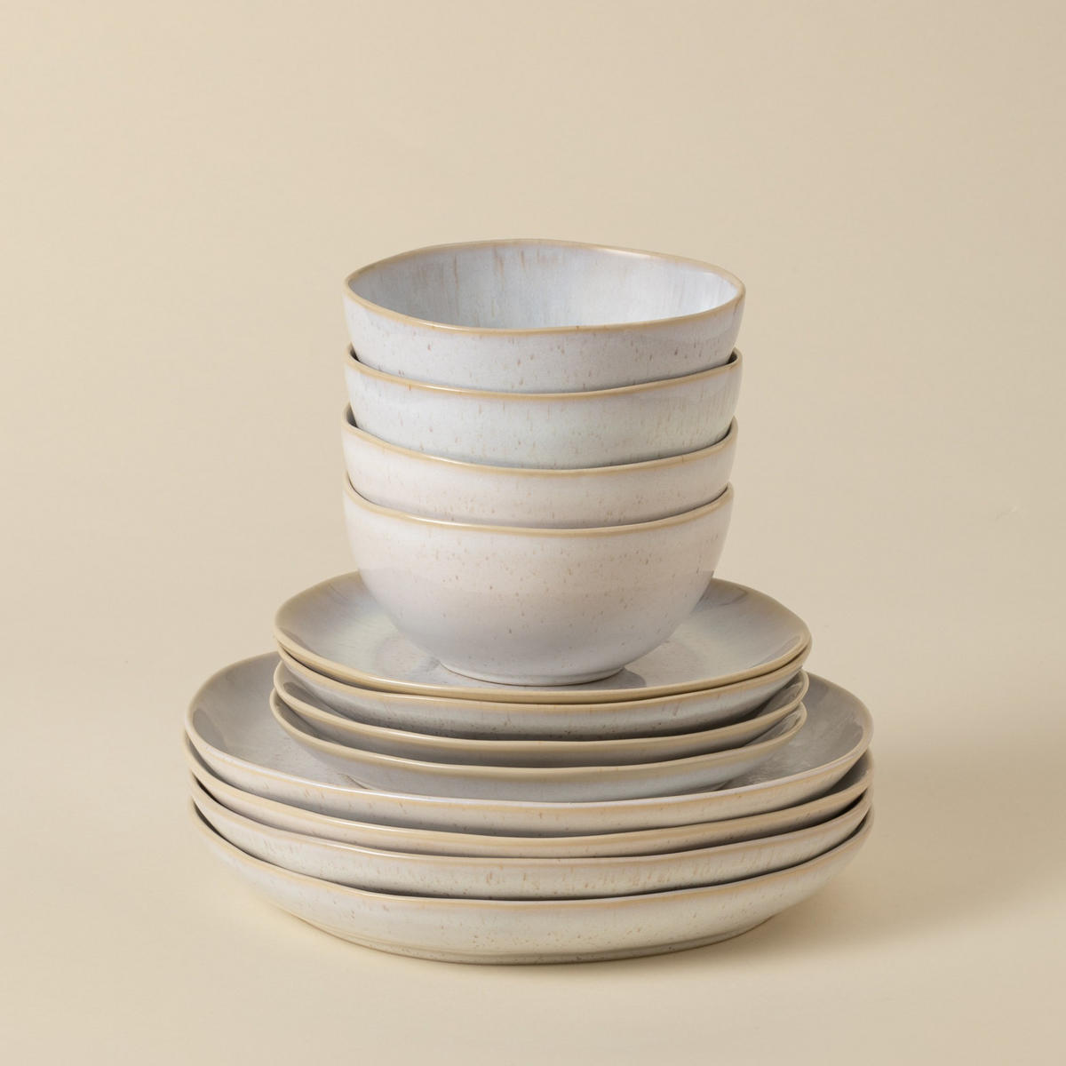 KOMBISERVICE Creme, Weiß Hochglanz EIVISSA 12-teilig 4 Personen  - Weiß Hochglanz/Creme, Basics, Keramik - Costa Nova