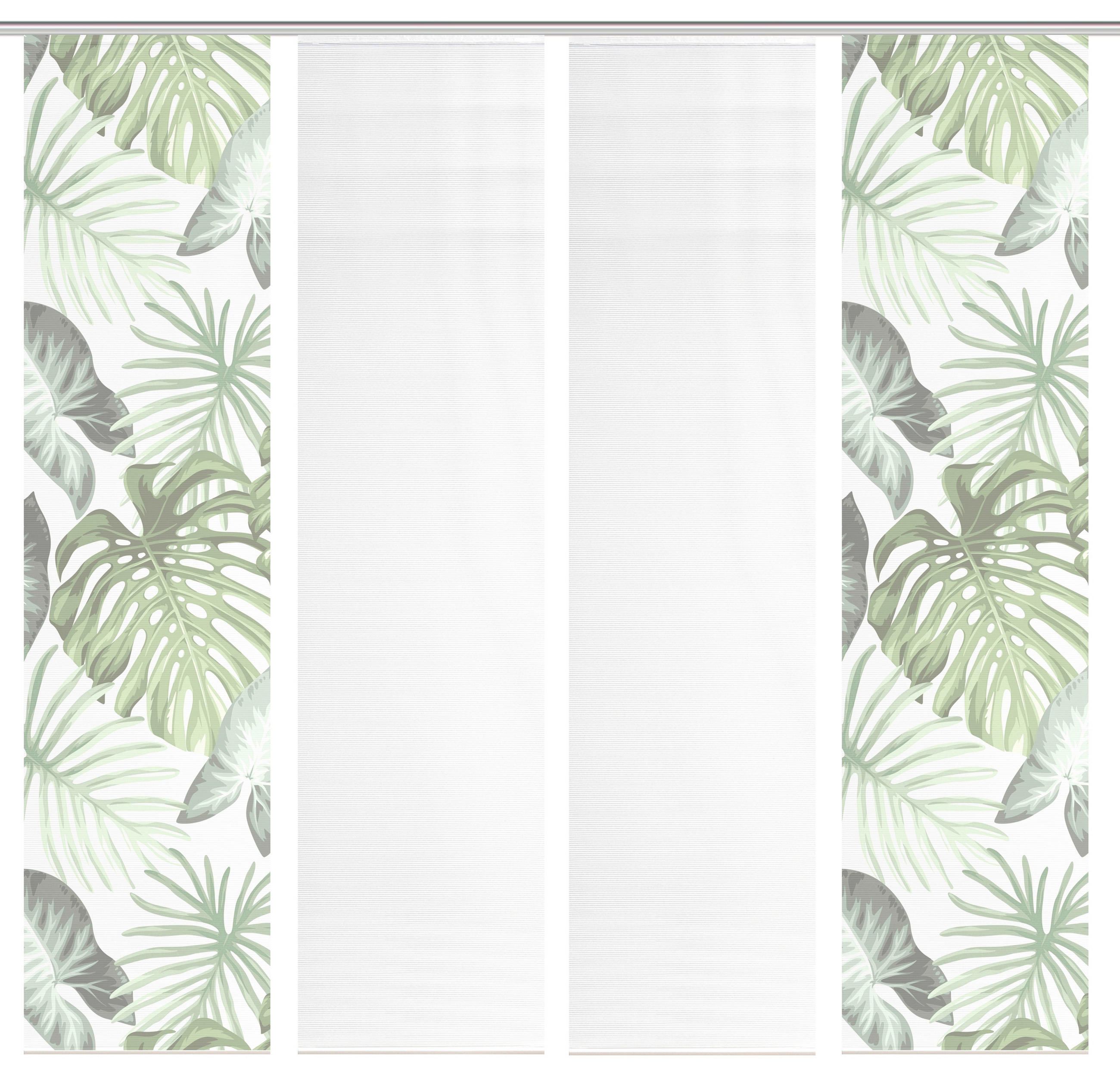 FLÄCHENVORHANG  4 Stück  blickdicht  60/260 cm   - Weiß/Grün, Natur, Textil (60/260cm)