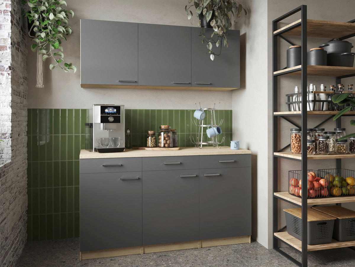MINIKÖK 150 cm   i grå, ekfärgad  - silver/grå, Basics, metall/trämaterial (150cm) - Respekta