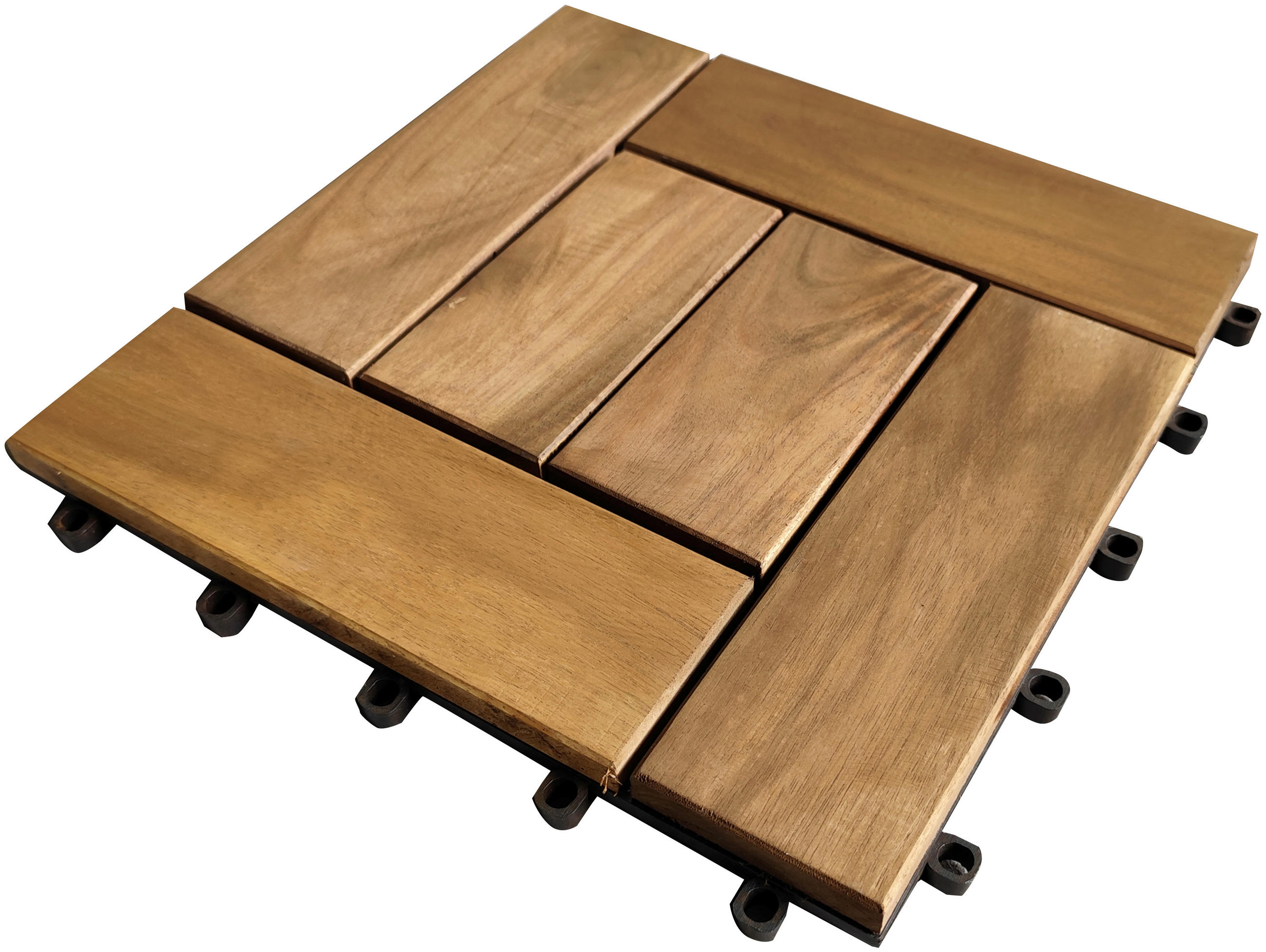 TERRASSENFLIESE Schwarz, Akaziefarben  - Schwarz/Akaziefarben, Basics, Holz/Kunststoff (30/30/2,4cm) - Ambia Garden
