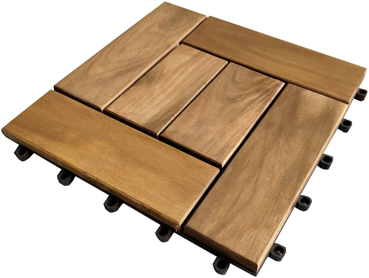 TERRASSENFLIESE Schwarz, Akaziefarben  - Schwarz/Akaziefarben, Basics, Holz/Kunststoff (30/30/2,4cm) - Ambia Garden