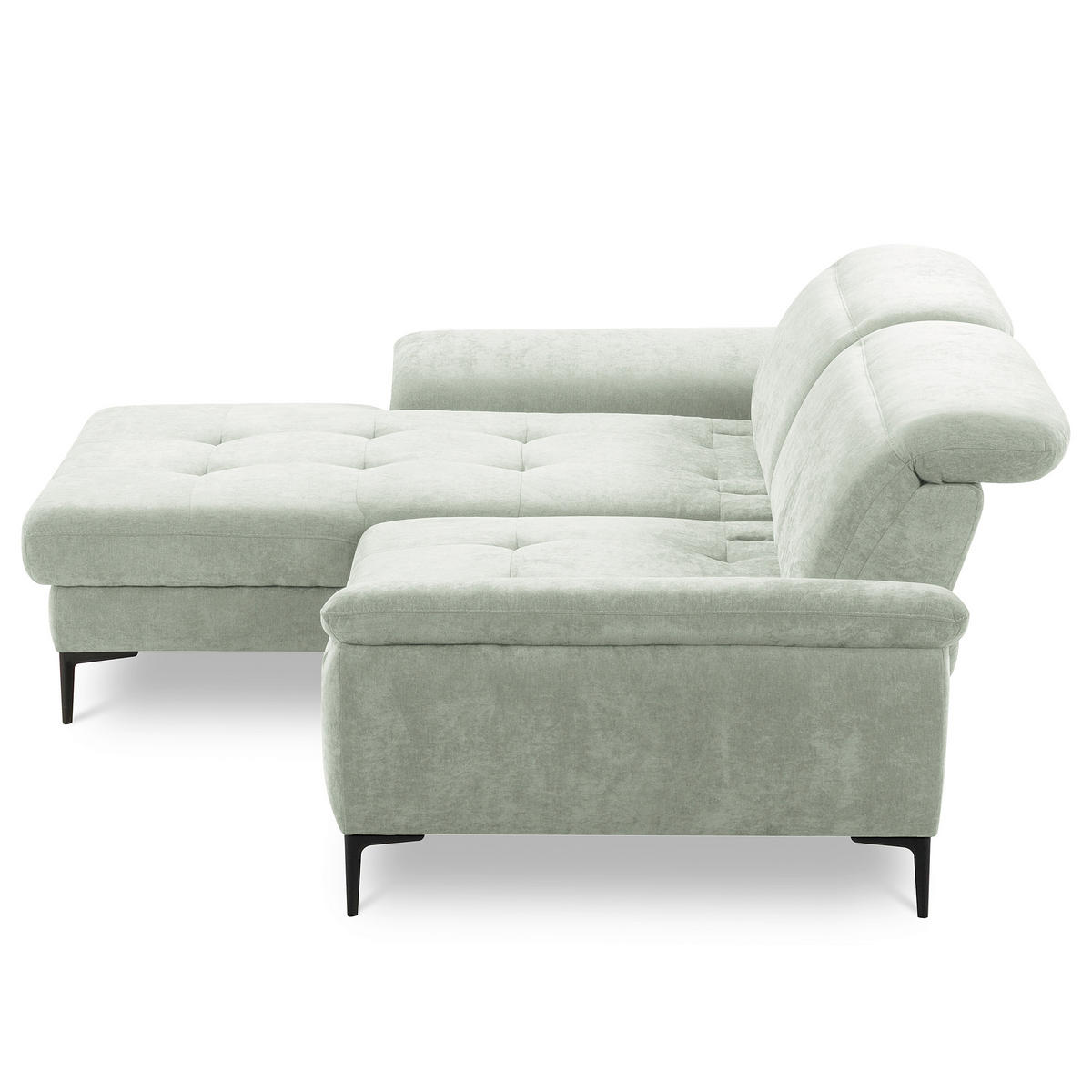 ECKSOFA PRADO Mintgrün Webstoff Bettkasten, Kopfteilverstellung, Sitztiefenverstellung  - Schwarz/Mintgrün, Design, Textil/Metall (195/268cm) - Livetastic
