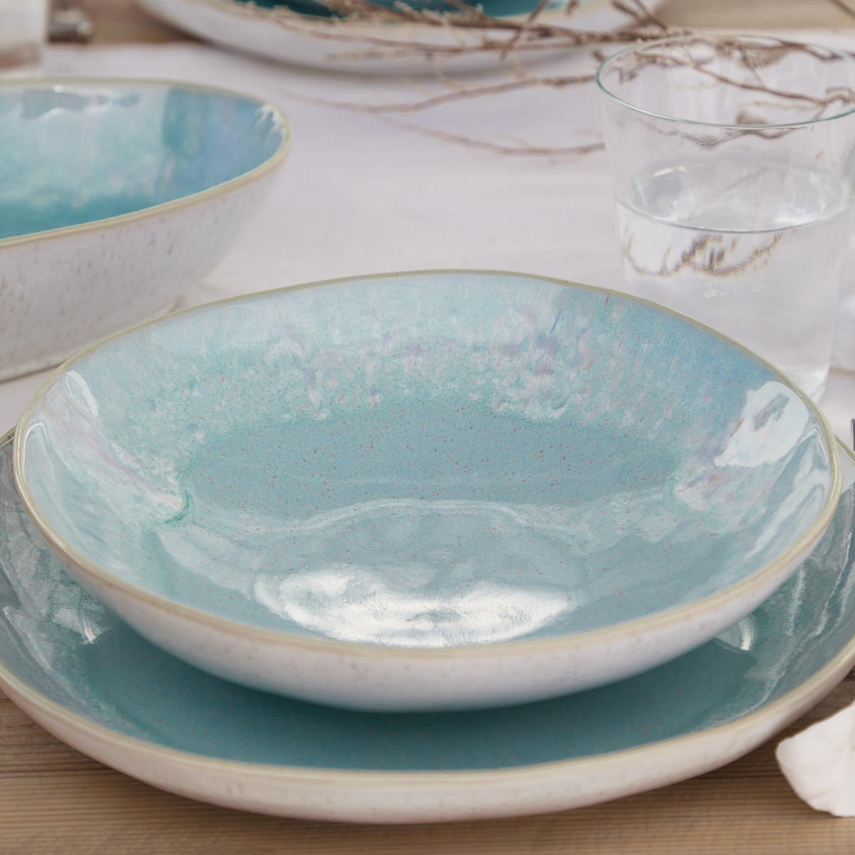 KOMBISERVICE Creme, Pastellblau EIVISSA 12-teilig 4 Personen  - Pastellblau/Creme, Basics, Keramik - Costa Nova
