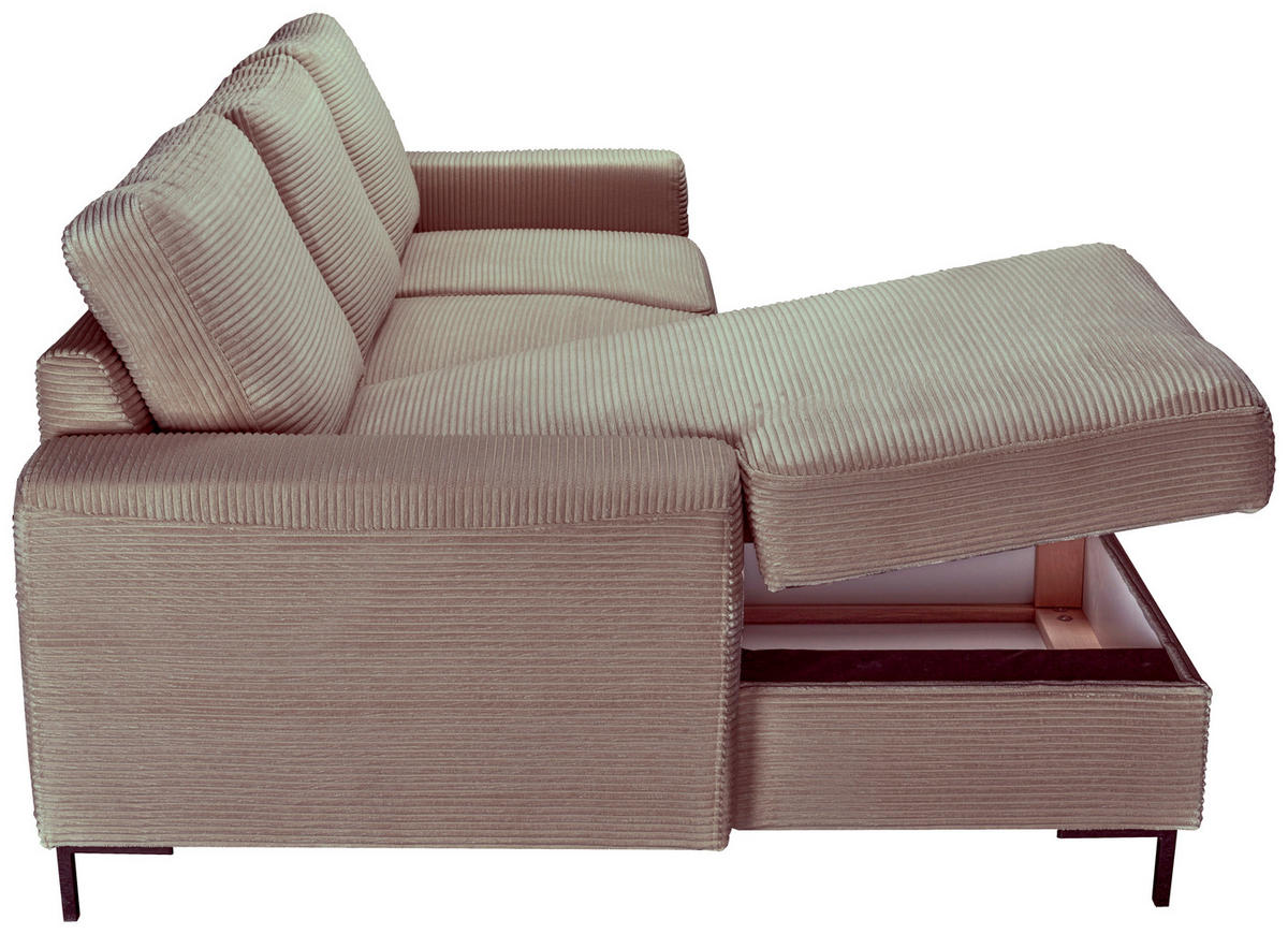 ECKSOFA Taupe Cord  - Taupe/Schwarz, KONVENTIONELL, Textil/Metall (150/240cm) - Carryhome