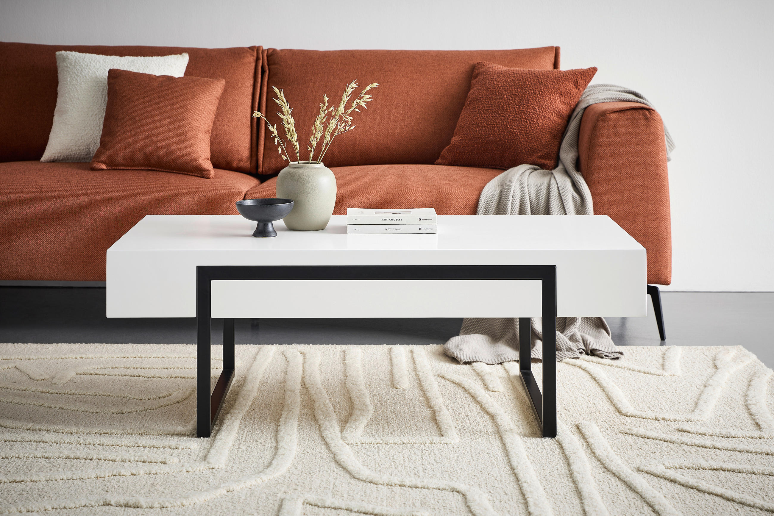COUCHTISCH 120/60/42 cm rechteckig Schwarz, Weiß  - Schwarz/Weiß, Design, Holzwerkstoff/Metall (120/60/42cm) - Novel