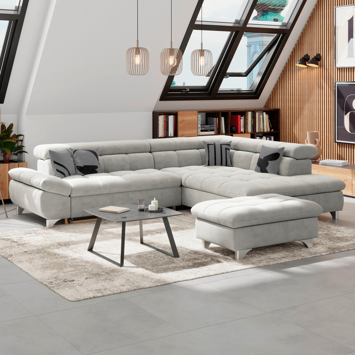 ECKSOFA Taupe Chenille  - Taupe/Chromfarben, KONVENTIONELL, Textil/Metall (312/234cm) - Livetastic