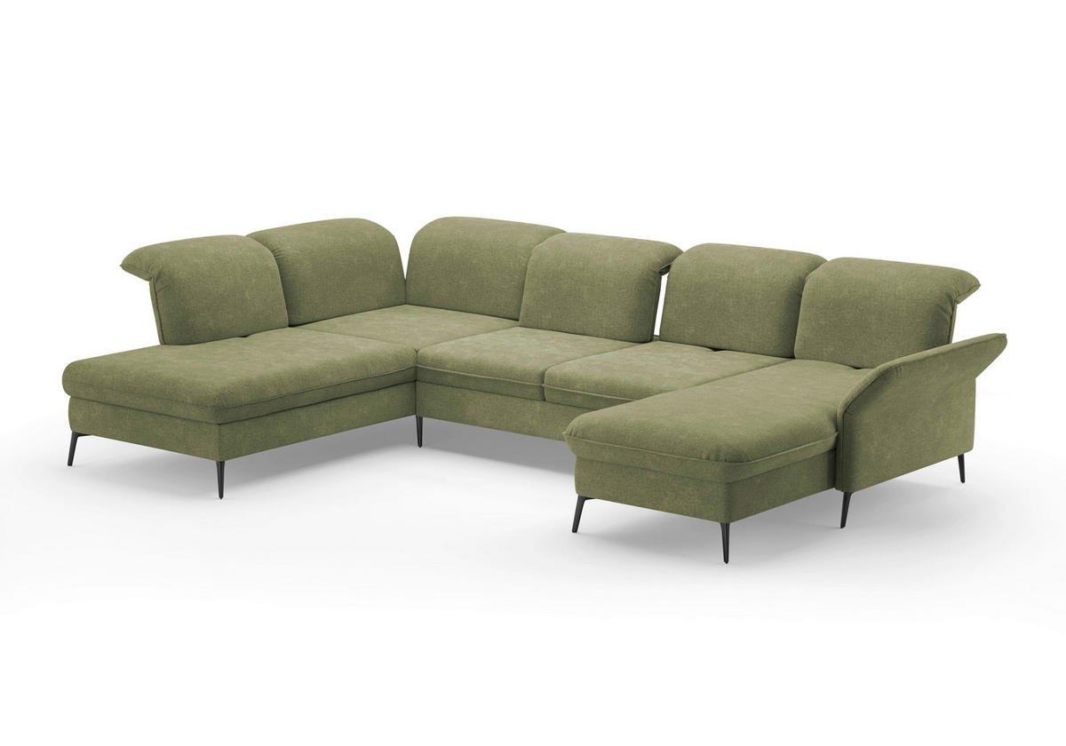 WOHNLANDSCHAFT in Flachgewebe Hellgrün  - Schwarz/Hellgrün, KONVENTIONELL, Textil/Metall (231/359/198cm) - Sit & More