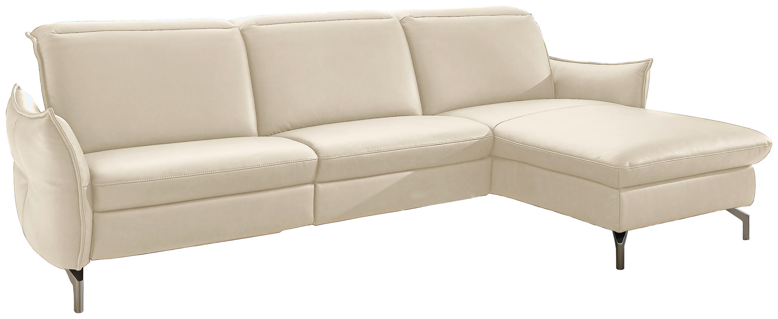 ECKSOFA in Lederlook (vegan) Ecru - Ecru/Nickelfarben, Modern, Textil/Metall (233/179cm) - Livetastic