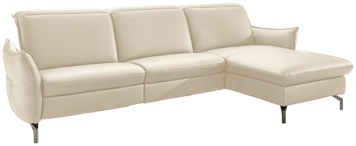 ECKSOFA in Lederlook (vegan) Ecru  - Ecru/Nickelfarben, Modern, Textil/Metall (233/179cm) - Livetastic
