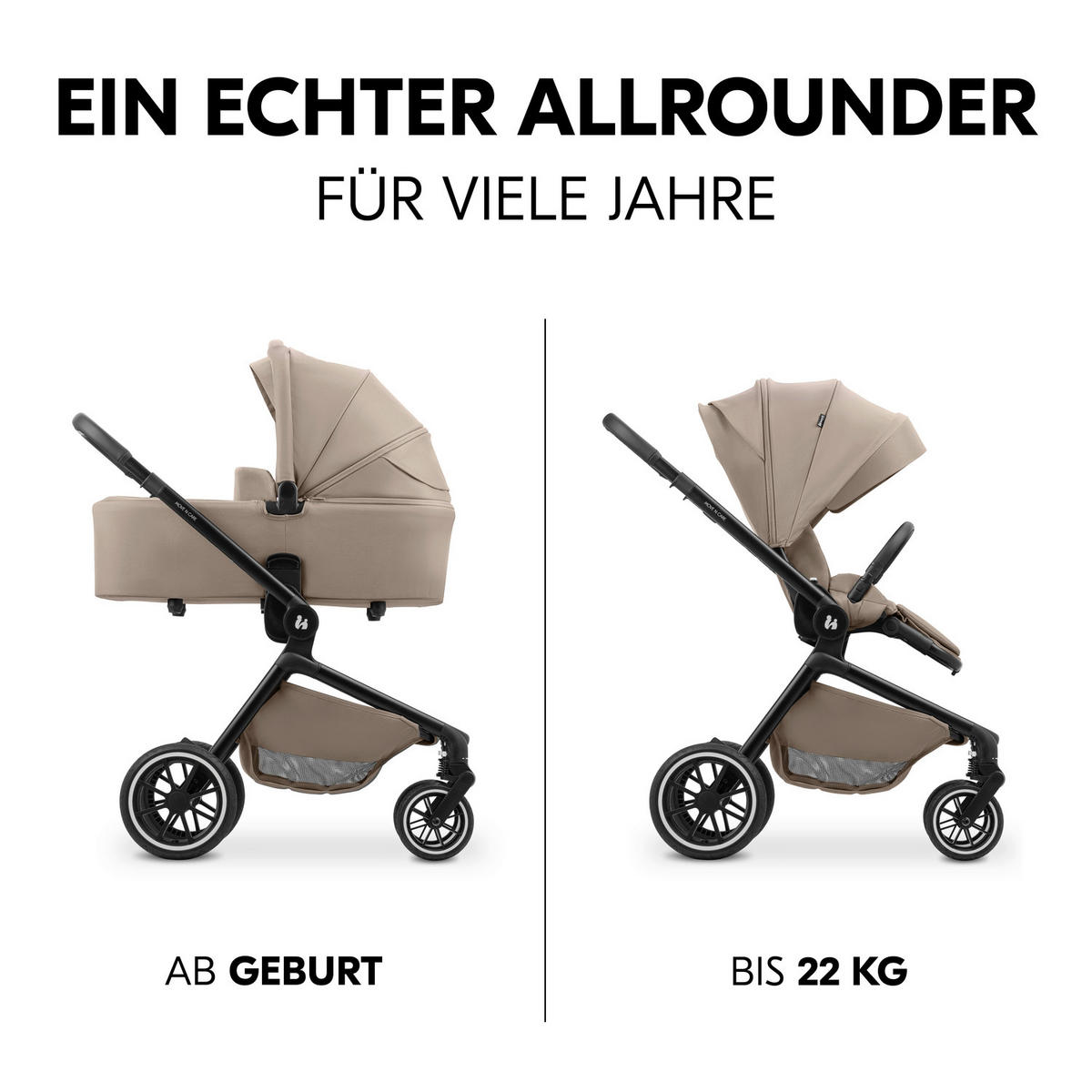KOMBIKINDERWAGEN  Move N Care Set  Mocha  - Hellbraun/Schwarz, Basics, Kunststoff/Textil (61/105/100cm) - Hauck