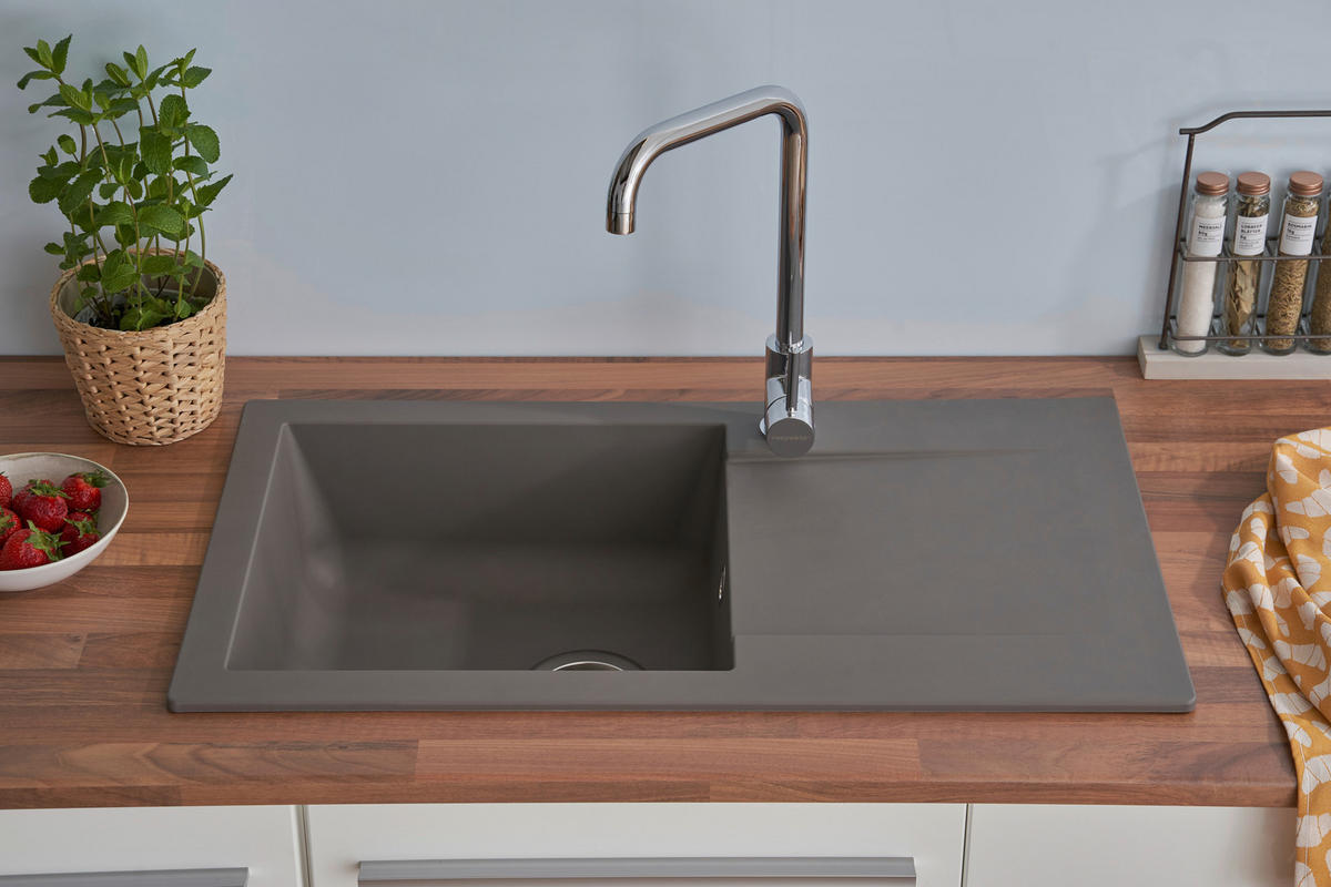 SPÜLE 1712DENVER78X44G  - Grau, Trend, Glas/Kunststoff (78/17/43,5cm) - Respekta