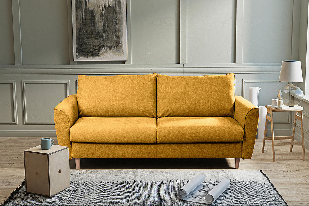 SCHLAFSOFA in Textil Senfgelb  - Buchefarben/Senfgelb, Design, Holz/Textil (195/90/102cm) - Livetastic