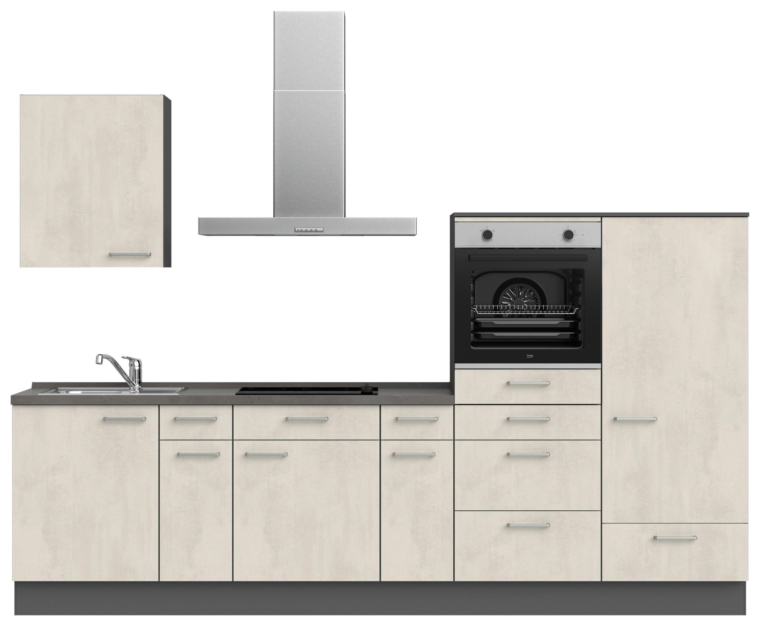KÜCHENBLOCK 300 cm   in Weiß, Schieferfarben  - Schieferfarben/Edelstahlfarben, MODERN, Holzwerkstoff/Metall (300cm) - Nobilia