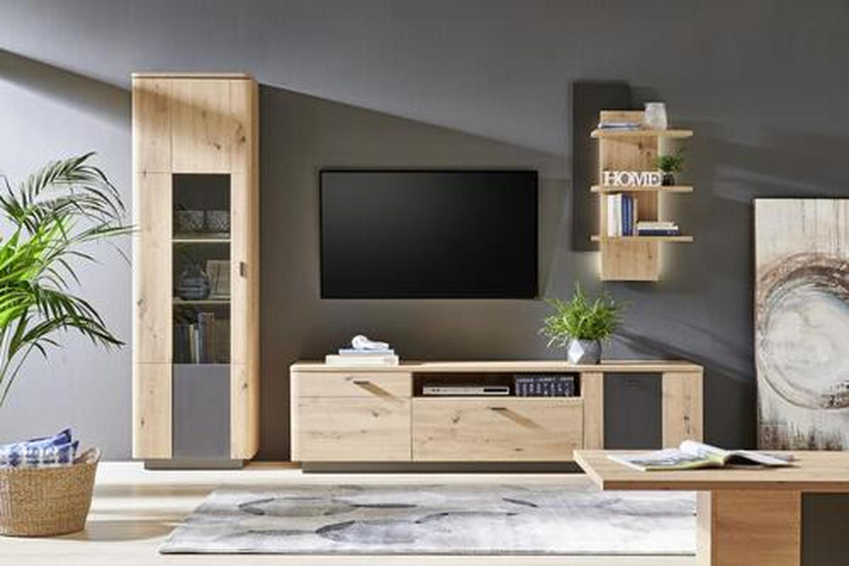 TV-ELEMENT antracit, barve hrasta  - črna/barve hrasta, Design, kovina/leseni material (205/53/50cm) - Hom`in