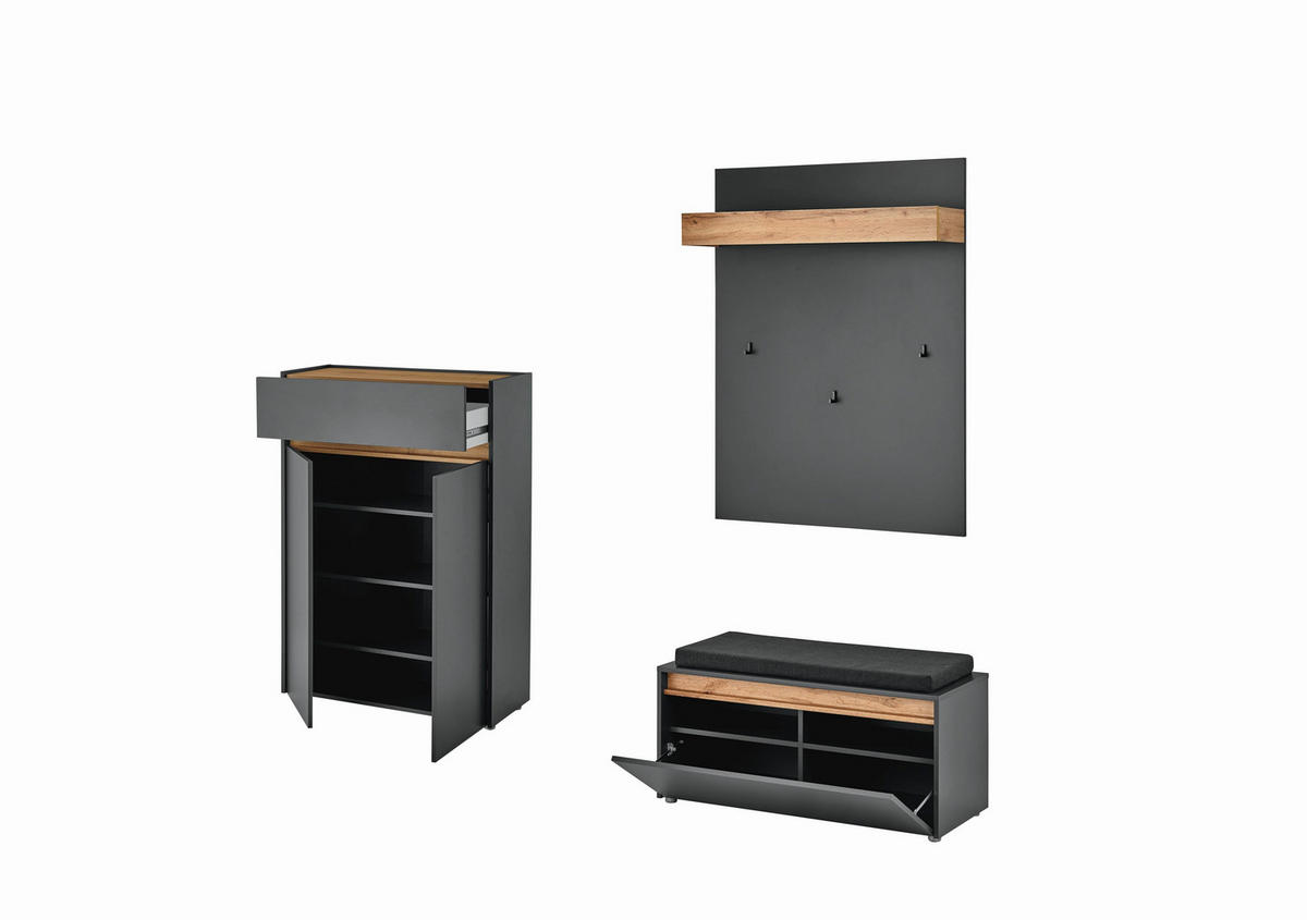 GARDEROBE 4-teilig  in 185/200/40 cm  - Anthrazit/Eiche Wotan, Design, Holzwerkstoff/Textil (185/200/40cm) - Modante
