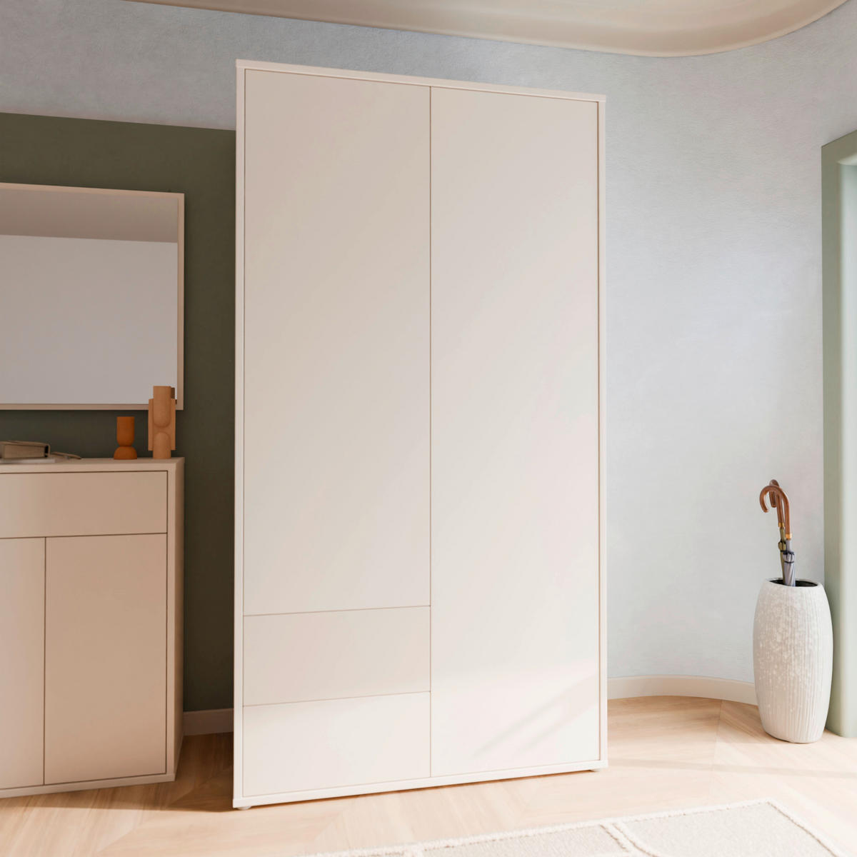 GARDEROBENSCHRANK  in 114,5/214,3/60 cm  - Sandfarben/Grau, MODERN, Holzwerkstoff/Metall (114,5/214,3/60cm) - Carryhome