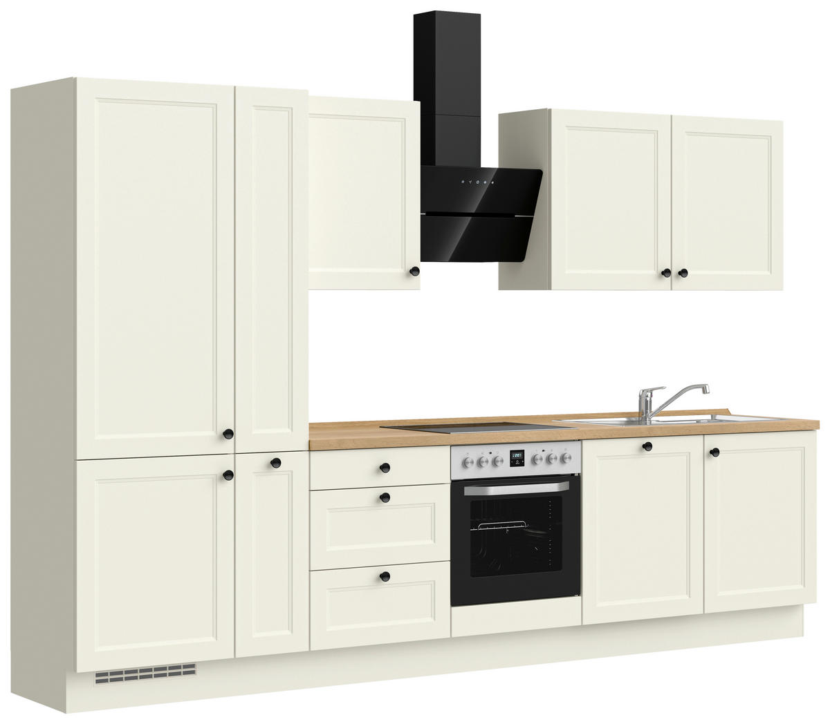 KÜCHENBLOCK Cascada 330 cm  in Weiß, Eichefarben  - Eichefarben/Schwarz, MODERN, Holzwerkstoff/Metall (330cm) - Nobilia