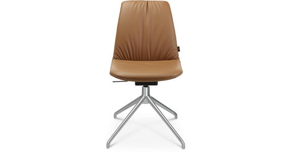 STUHL in Aluminium Echtleder pigmentiert Metall, Leder - Cognac/Alufarben, Design, Leder/Metall (46/81,5-84,5/55cm) - Johann Jakob