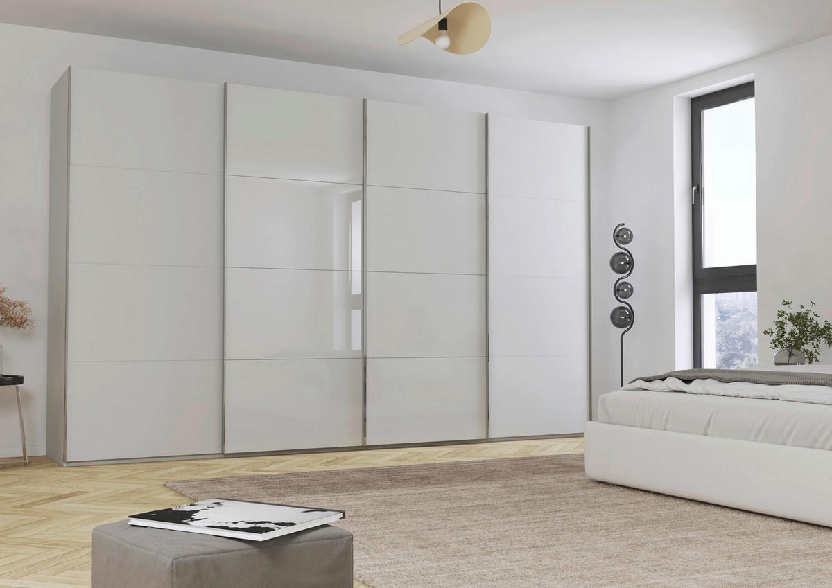 SCHWEBETÜRENSCHRANK 361/235/68 cm 4-türig Grau  - Chromfarben/Grau, KONVENTIONELL, Glas/Holzwerkstoff (361/235/68cm) - Novel