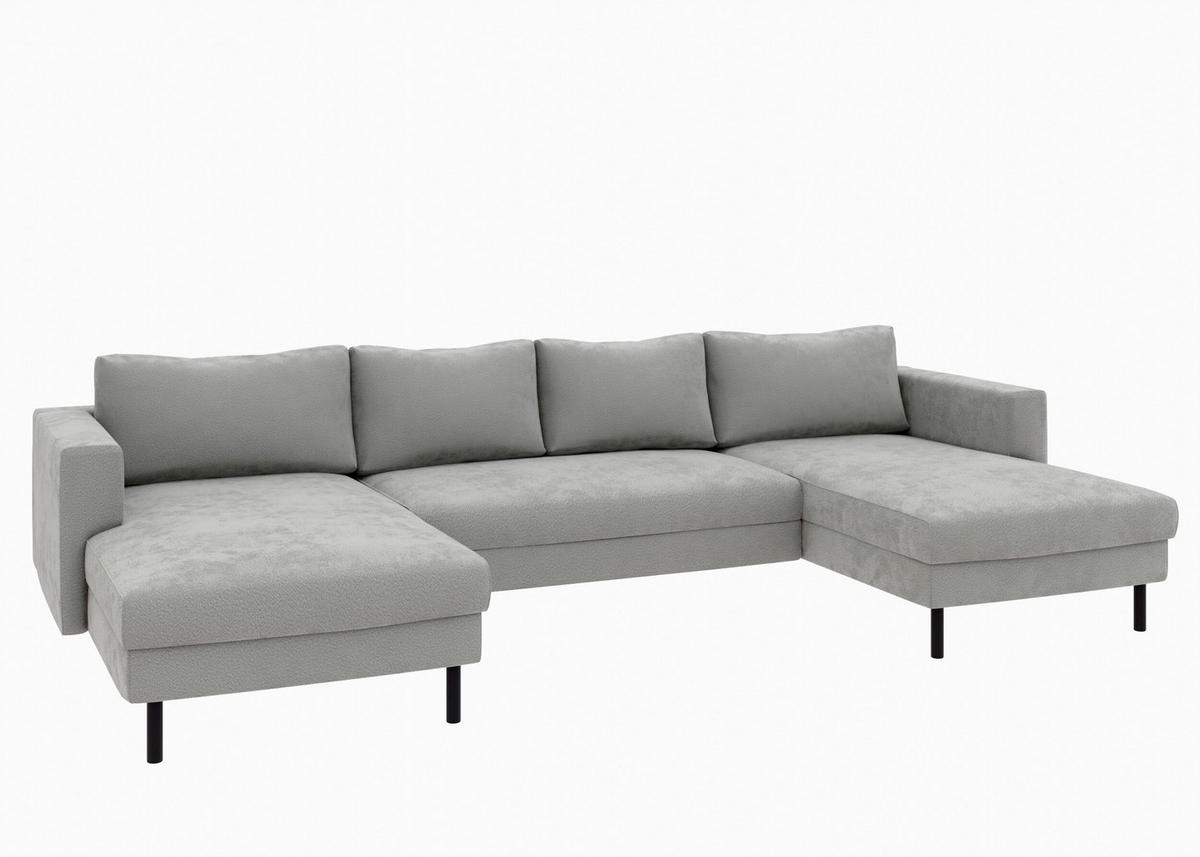 WOHNLANDSCHAFT Schlammfarben Struktur  - Schlammfarben/Schwarz, MODERN, Textil/Metall (161/306/161cm) - Trendmanufaktur