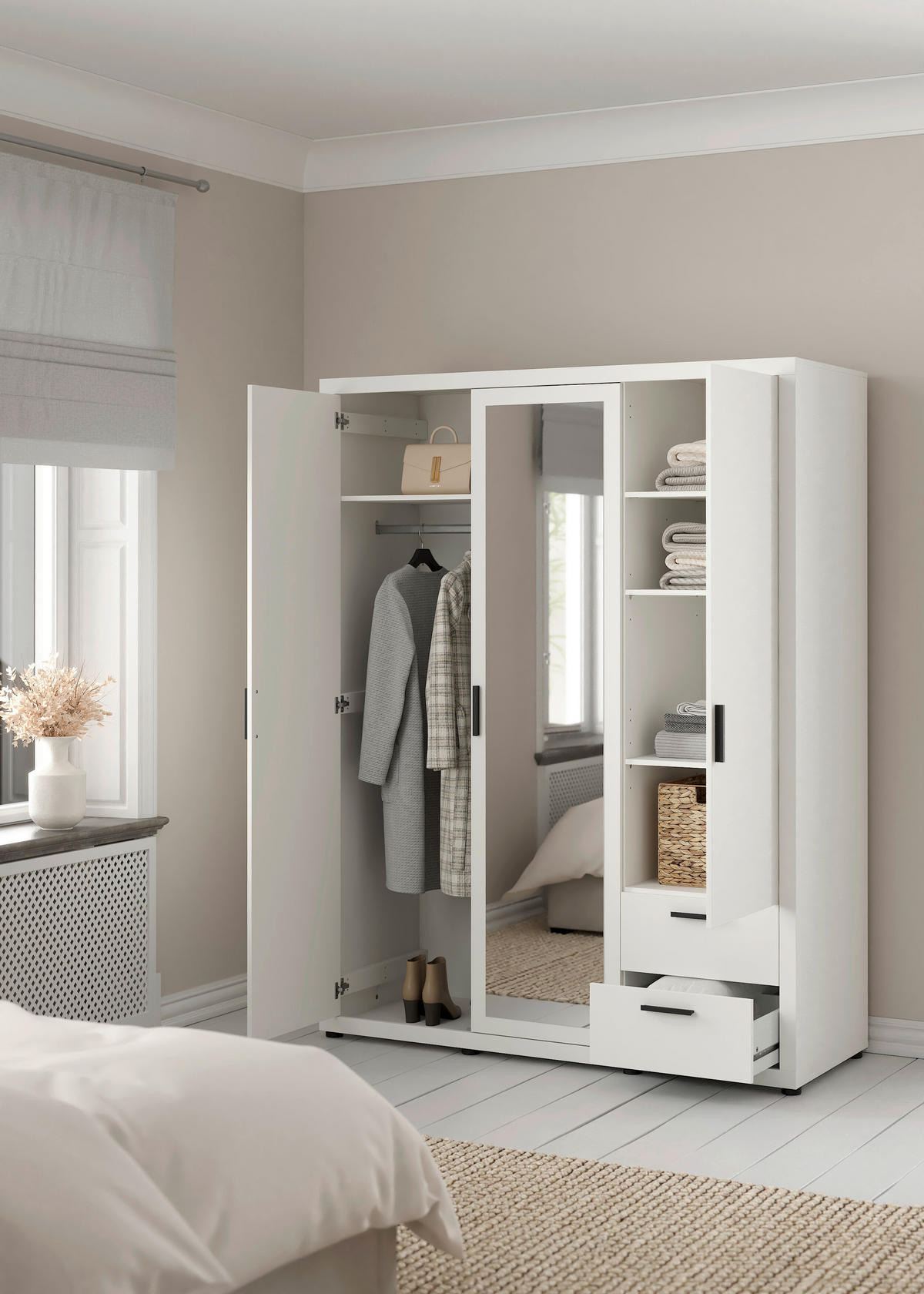 DREHTÜRENSCHRANK in Weiss  - Weiss/Schwarz, Modern, Holzwerkstoff/Metall (153,6/200,9/59,8cm) - MID.YOU