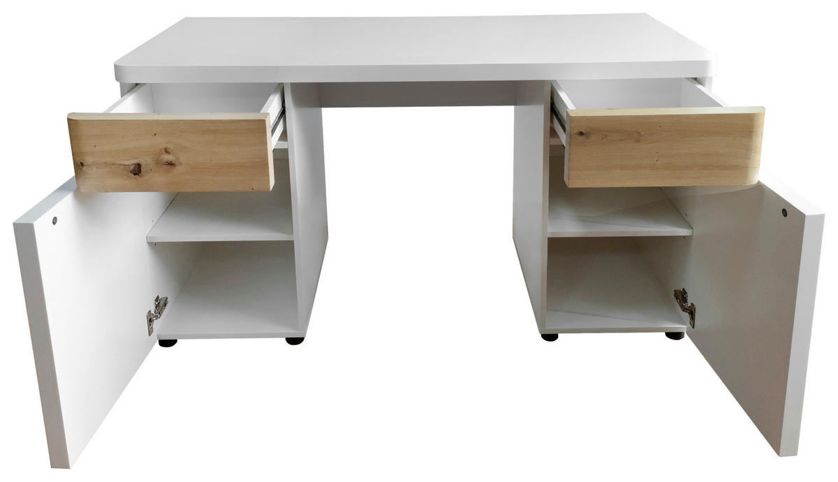 SCHREIBTISCH 140/55/75 cm  in Eichefarben, Weiß  - Eichefarben/Weiß, MODERN, Holzwerkstoff/Kunststoff (140/55/75cm) - MID.YOU