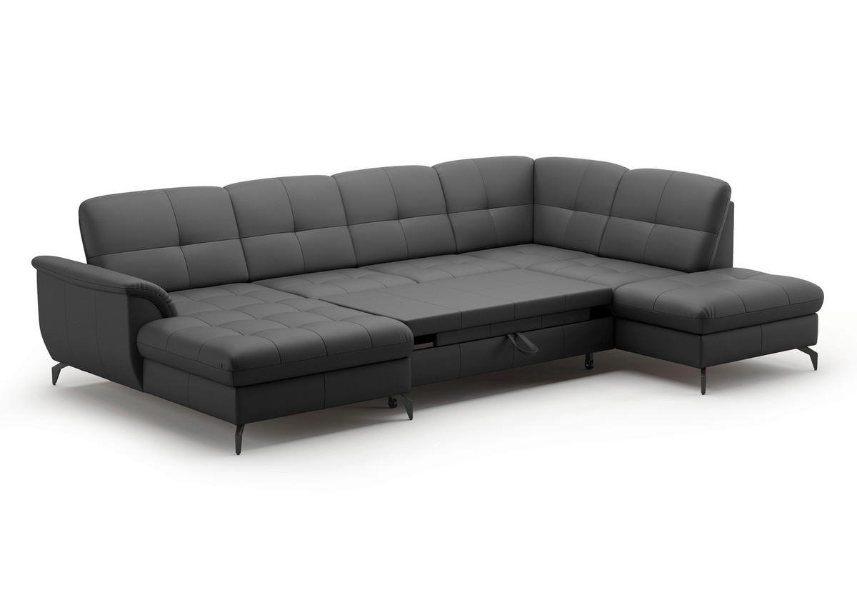 WOHNLANDSCHAFT Schwarz Echtleder  - Schwarz, MODERN, Leder/Metall (164/319/212cm) - Sit & More