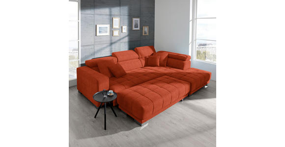 ECKSOFA in Mikrofaser Orange  - Chromfarben/Orange, Design, Textil/Metall (301/207cm) - Xora