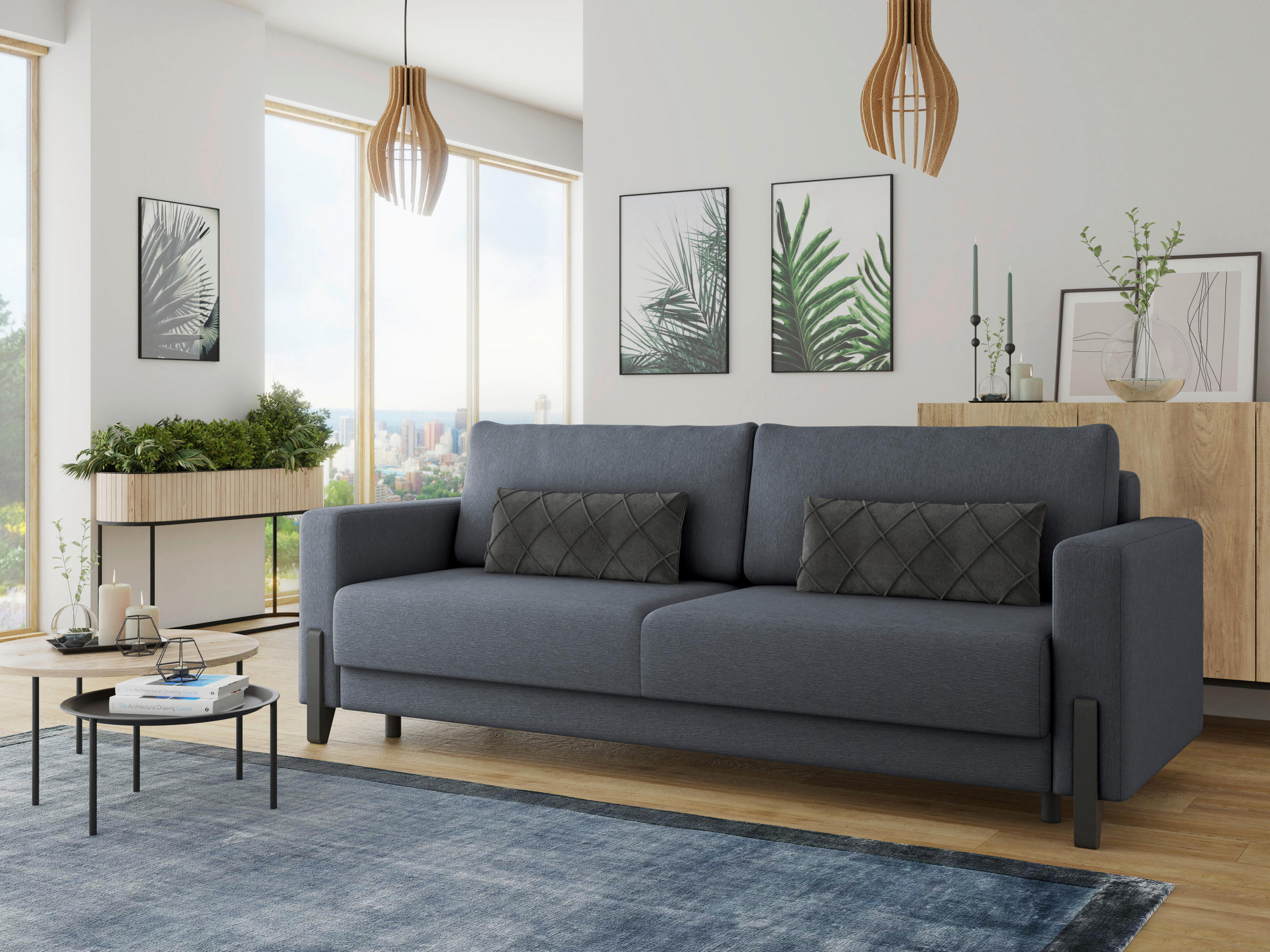 SCHLAFSOFA Webstoff Dunkelblau  - Schwarz/Dunkelblau, Design, Holz/Textil (234/90/95cm) - Livetastic