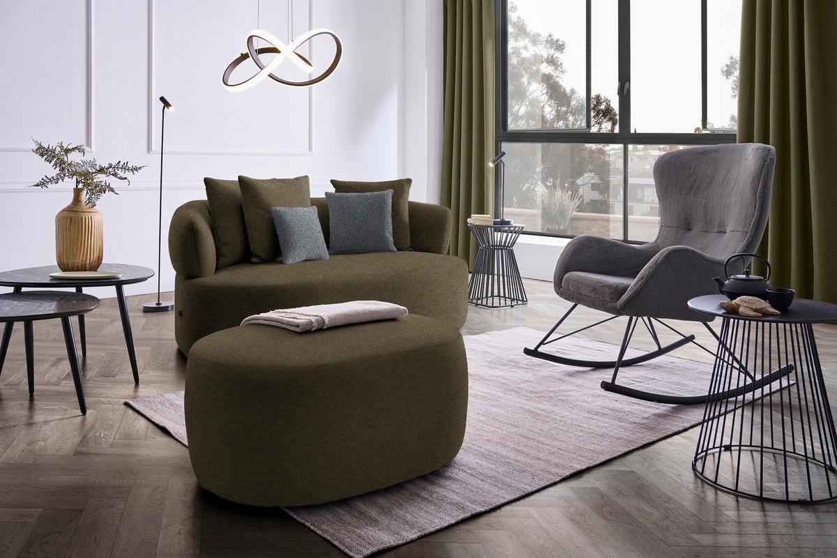 2-SITZER-SOFA in Bouclé Olivgrün  - Schwarz/Olivgrün, MODERN, Kunststoff/Textil (177/86/105cm) - Hom`in