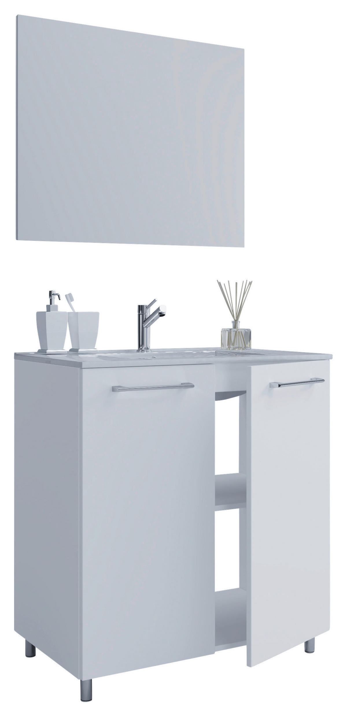 BADEZIMMER 3-teilig  in 60 cm  - Anthrazit/Alufarben, MODERN, Keramik/Holzwerkstoff (60cm) - MID.YOU